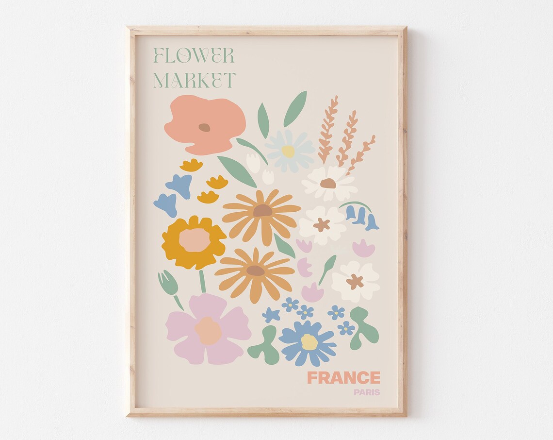 France Paris Sweet Pastel Wildflower Market Botanical Poster