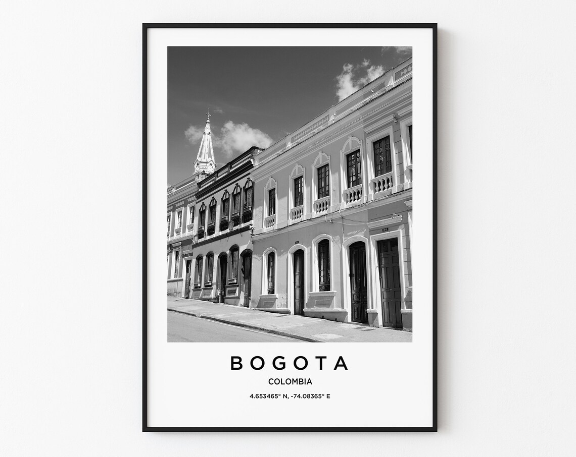 Bogota Colombia Colonial Street Black and White Photo Poster