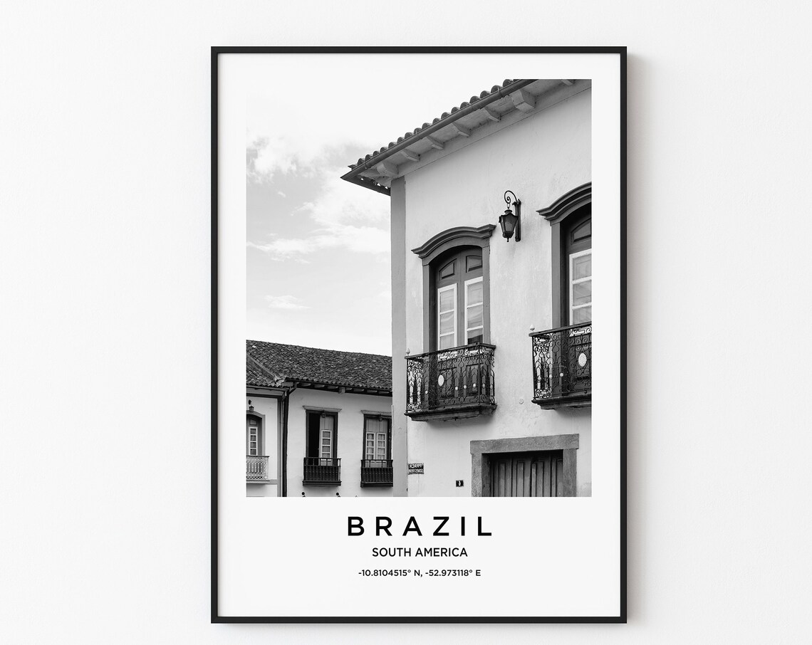 Brazil South America Colonial Town Street Black White Poster