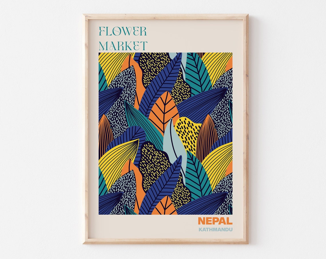 Nepal Kathmandu Flower Market Bold Tropical Leaf Pattern Art Poster