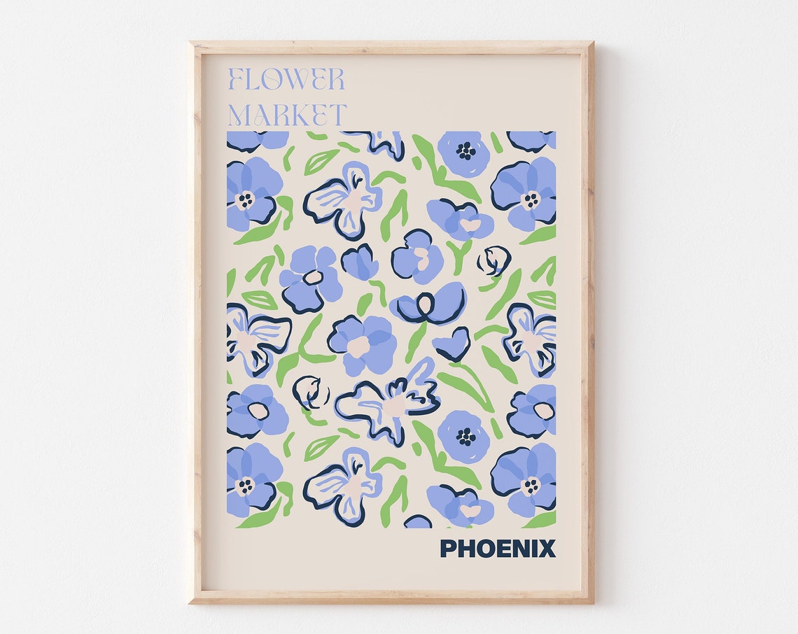 Phoenix Fresh Blue Bell Blossom Flower Market Botanical Poster