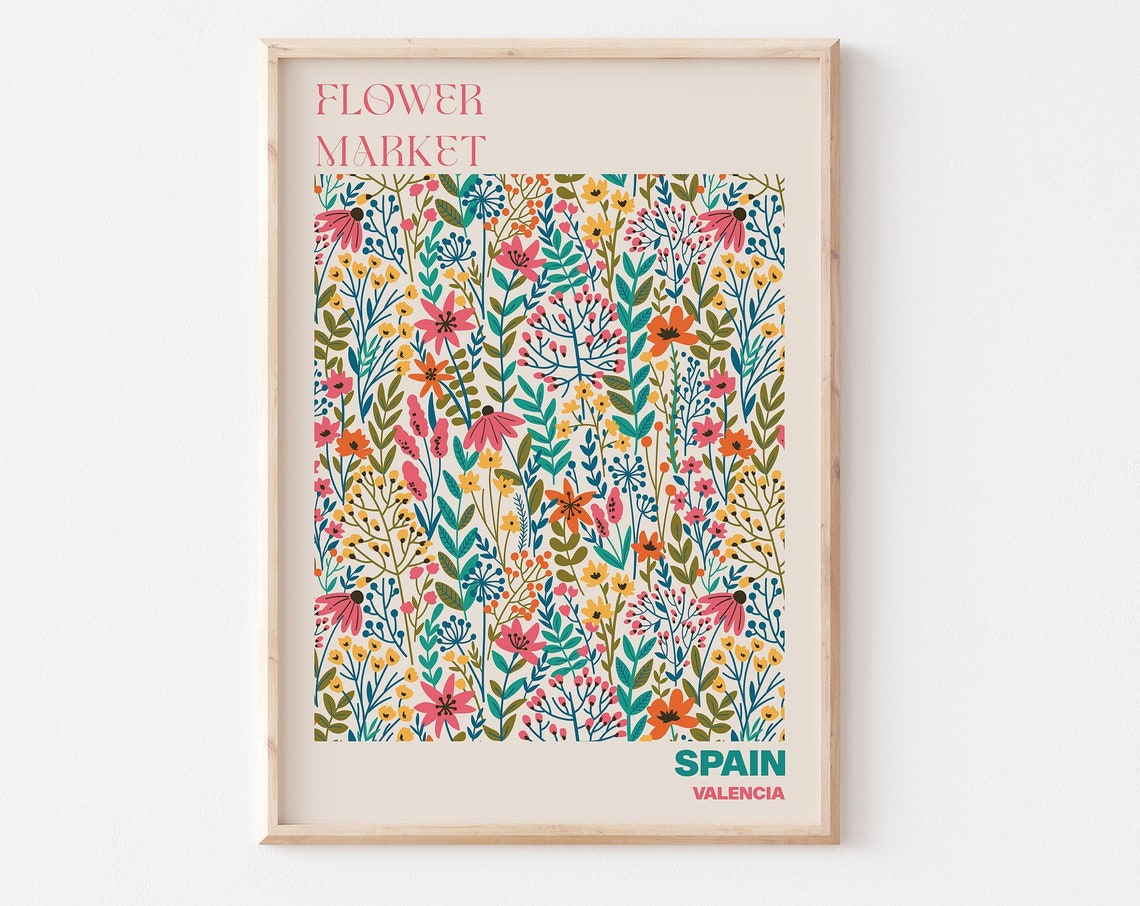 Valencia Spain Flower Market Colorful Wildflower Meadow Poster