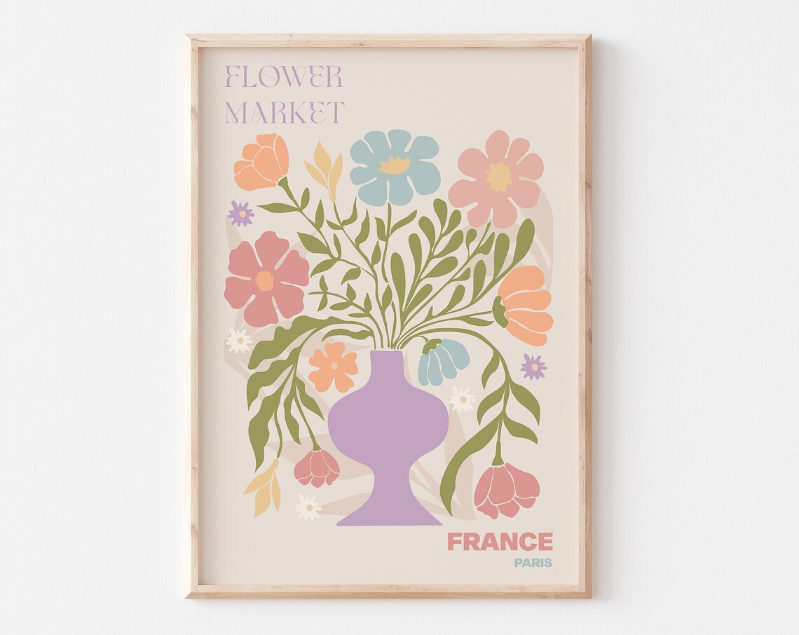 Paris Flower Market Pastel Bouquet Purple Vase Illustration Art Print