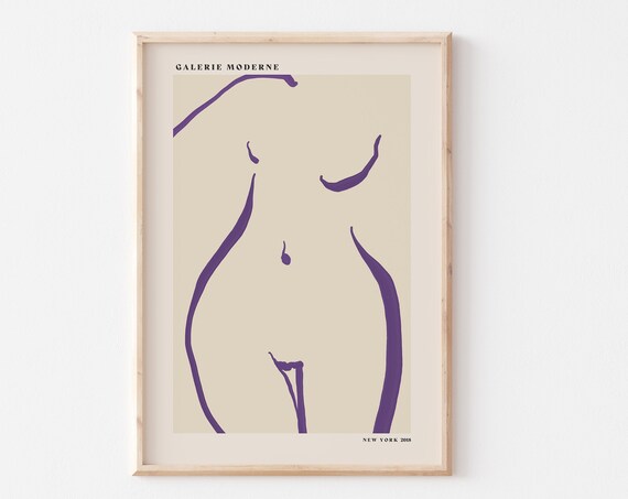 Galerie Moderne Abstract Nude Torso Purple Line Figure Poster