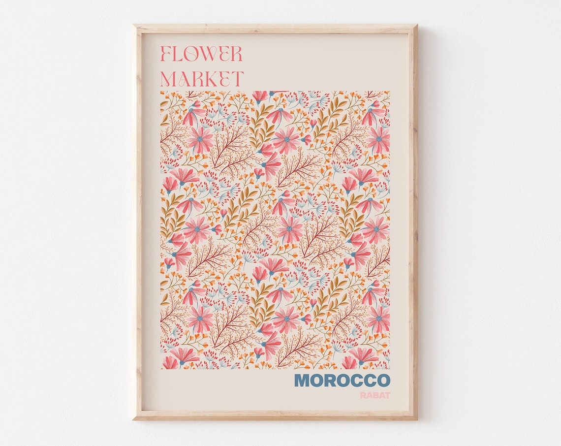 Flower Market Morocco Rabat Pink Blossom Pattern Chintz Poster