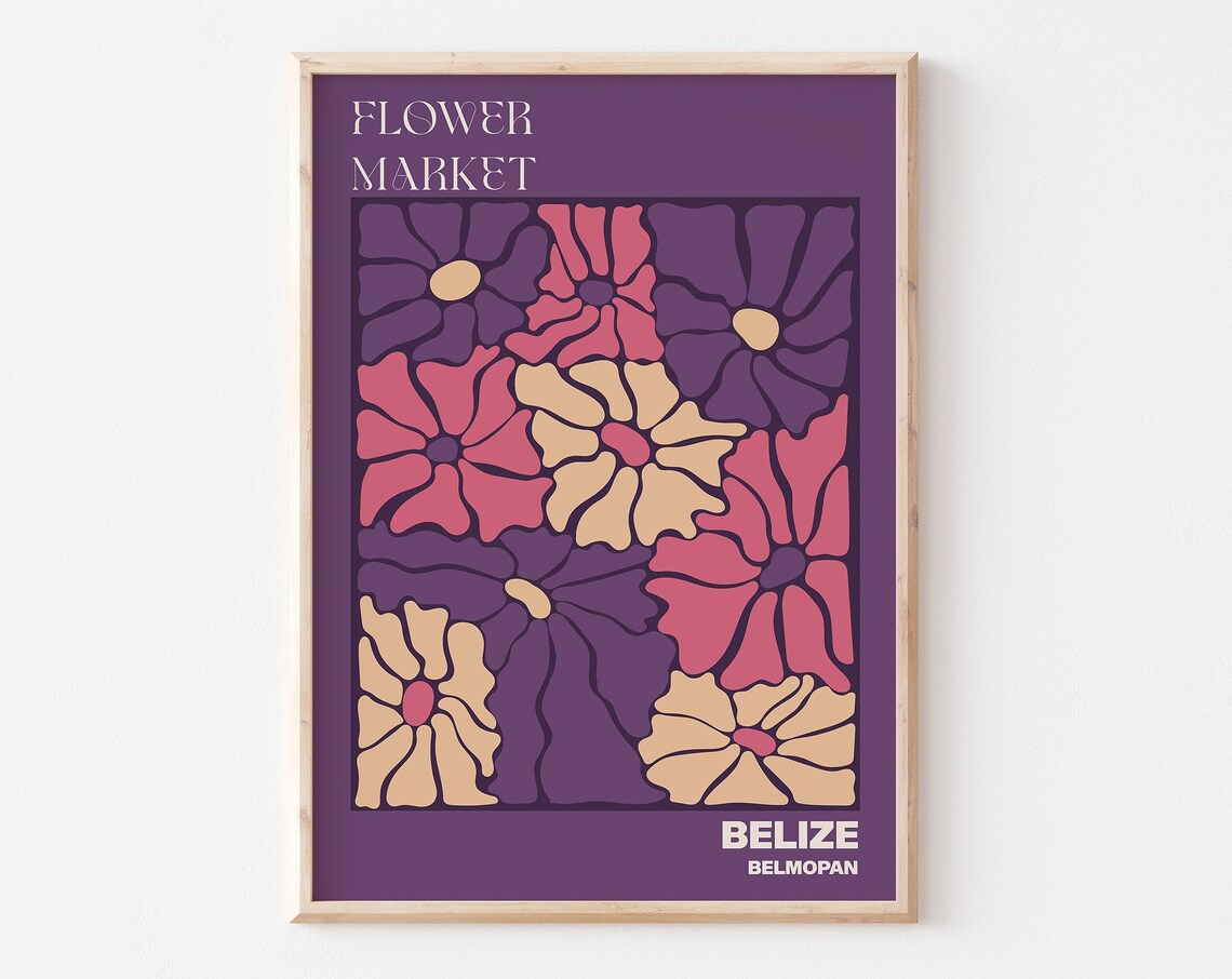 Belize Belmopan Bold Purple Flower Market Blossom Grid Art Poster