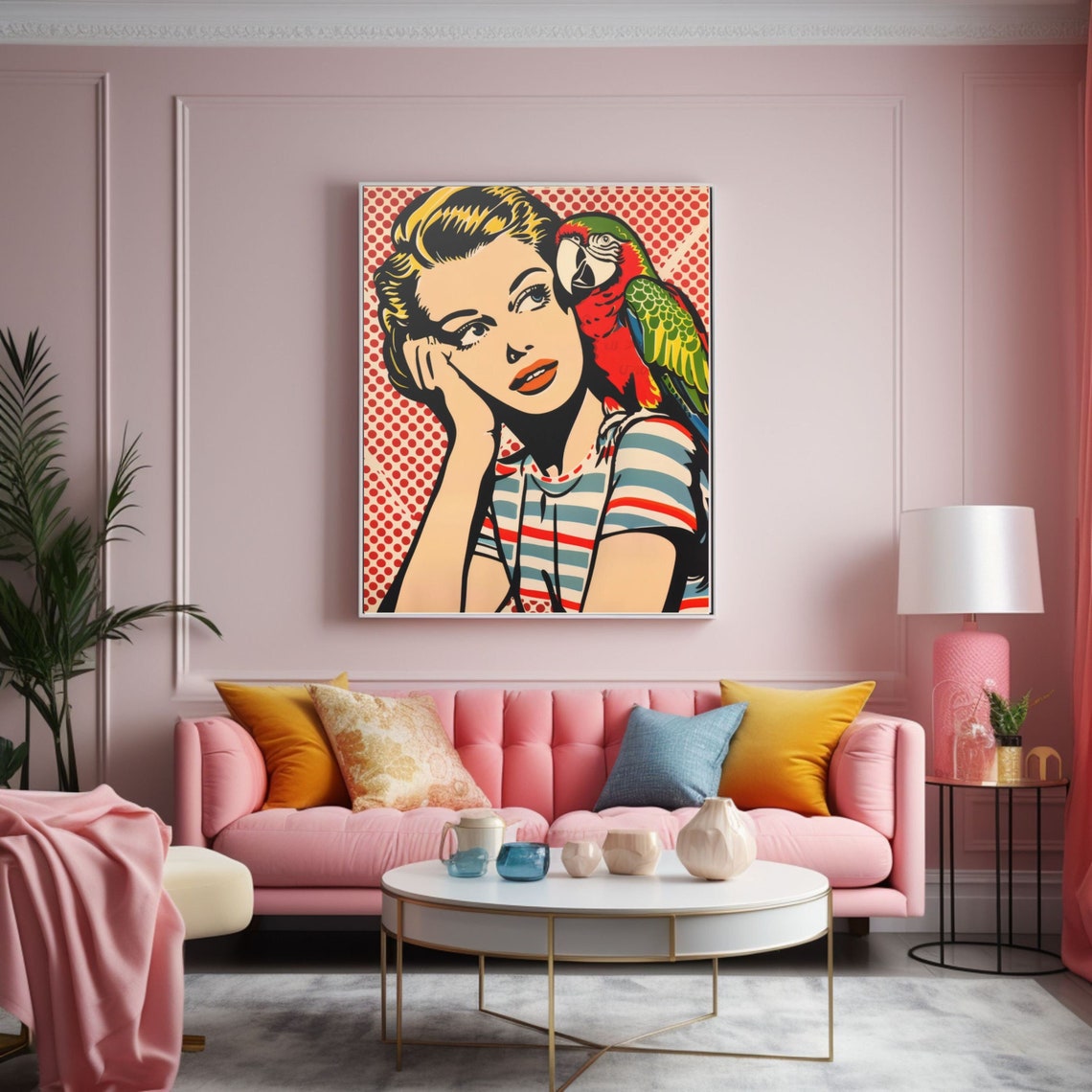 Pop Art Beauty With Colorful Macaw Parrot Retro Style Poster