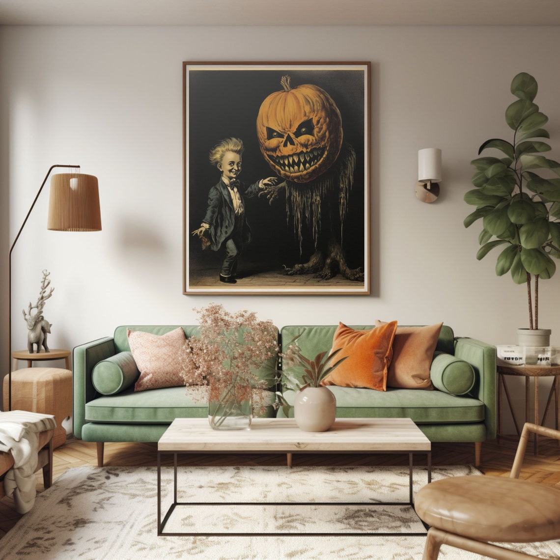 Scary Giant Jack O Lantern Monster Vintage Halloween Art Poster