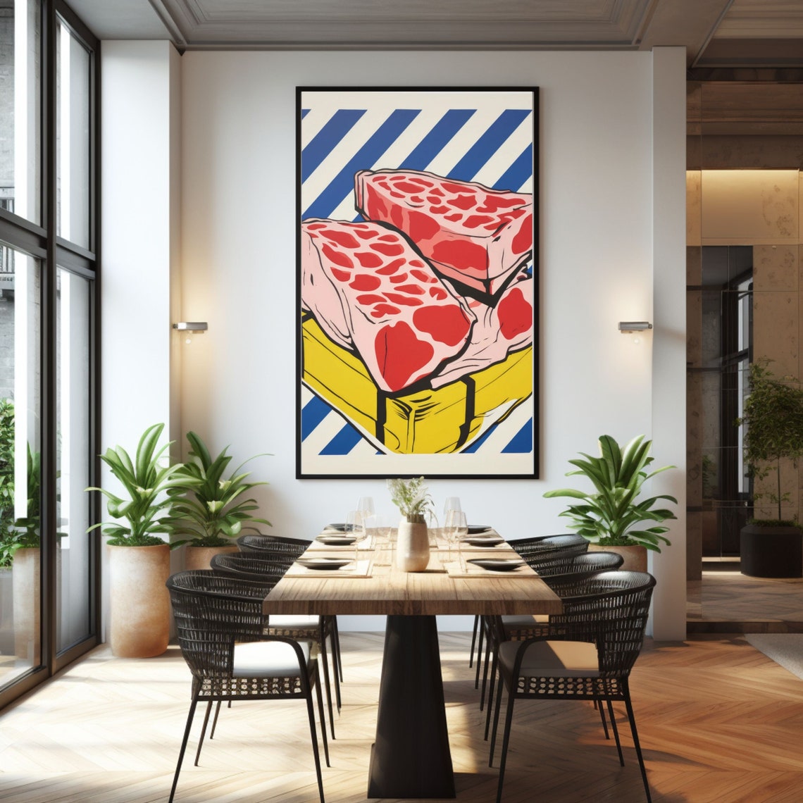 Pop Art Raw Steak Cuts on Butcher Paper Bold Kitchen Art Poster