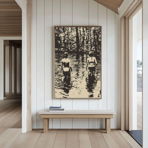 Serene Nature Poster Vintage Wall Art Boho Print Lake Wall Art Forest Poster