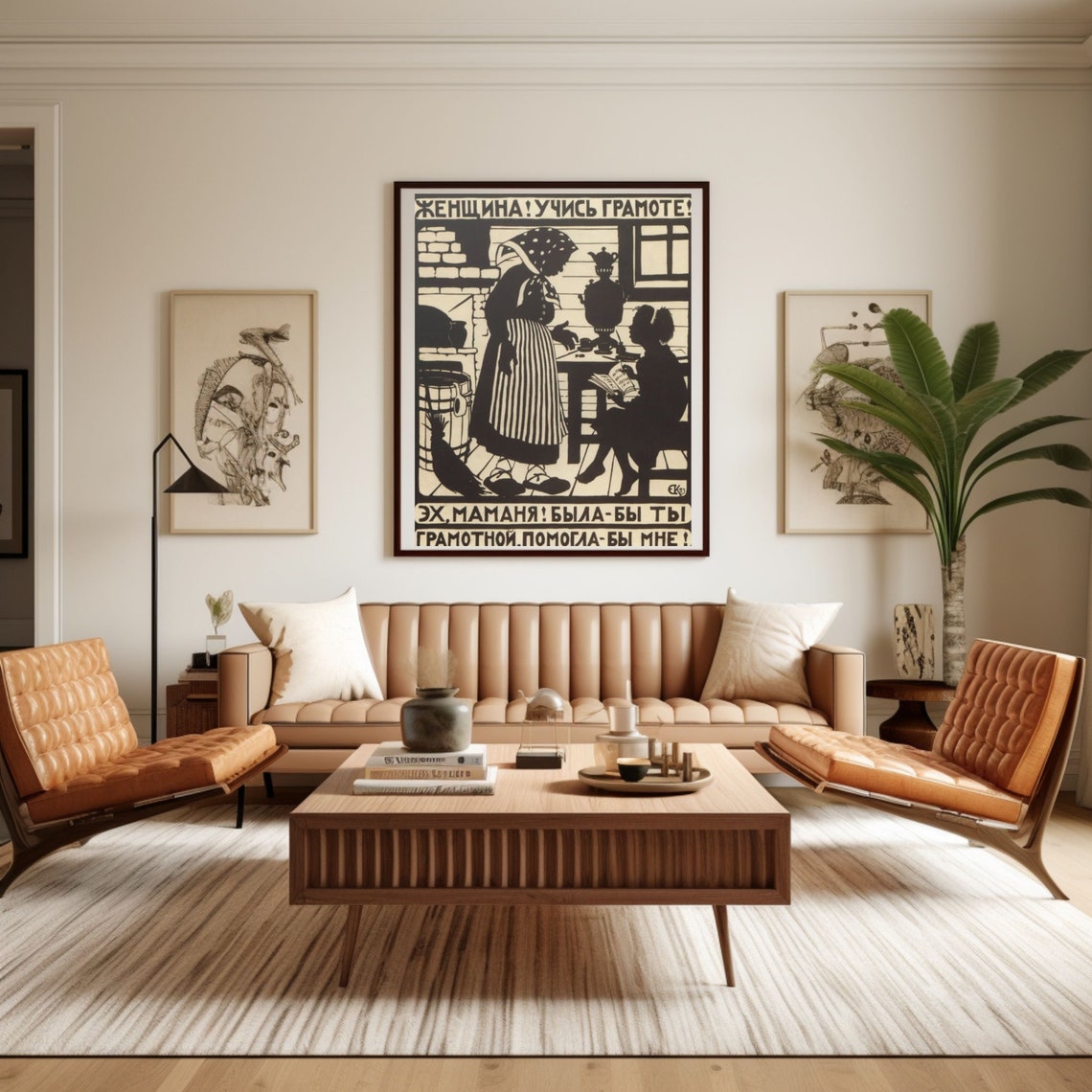 Soviet Woman Learn to Read Vintage Propaganda Literacy Art Poster