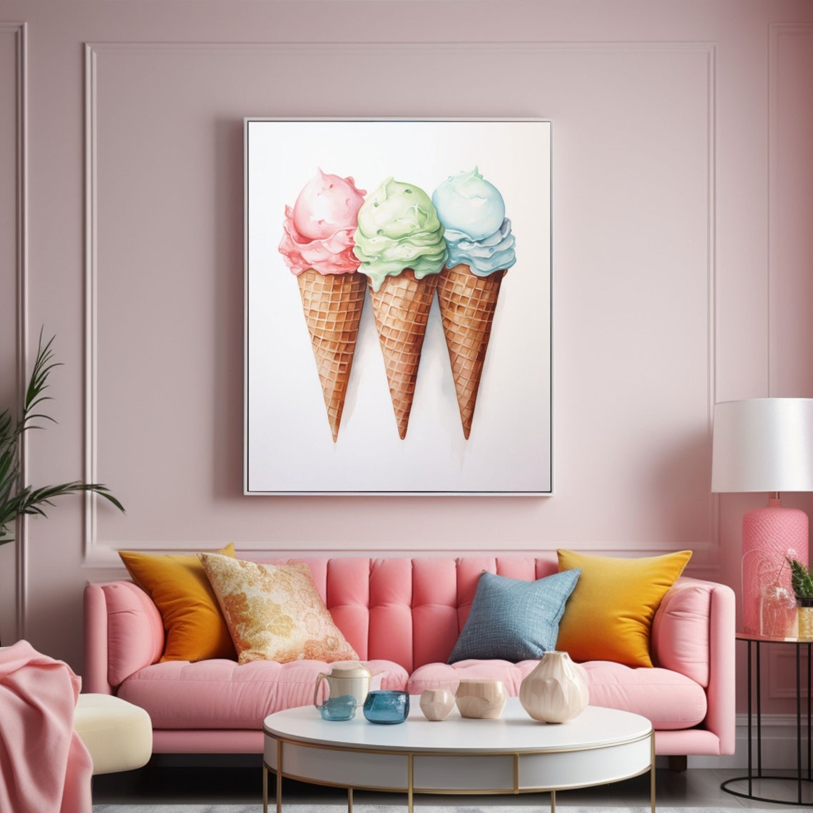Ice Cream Wall Art Ice Cream Pink Green Blue Cones Poster