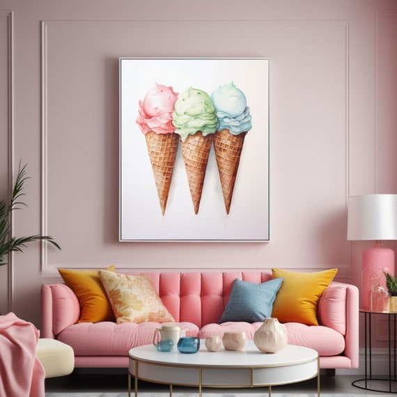 Ice Cream Wall Art Ice Cream Pink Green Blue Cones Poster