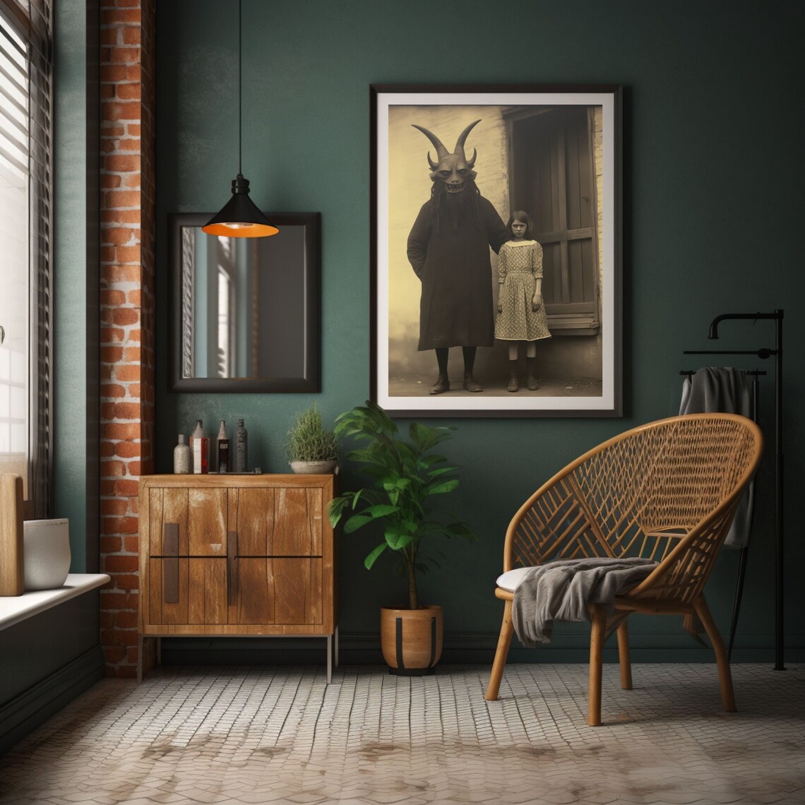 Antique Halloween Photo, Retro Creepy Poster Print