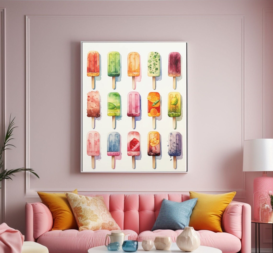 Colorful Watercolor Popsicles Grid Summer Sweet Treats Art Poster
