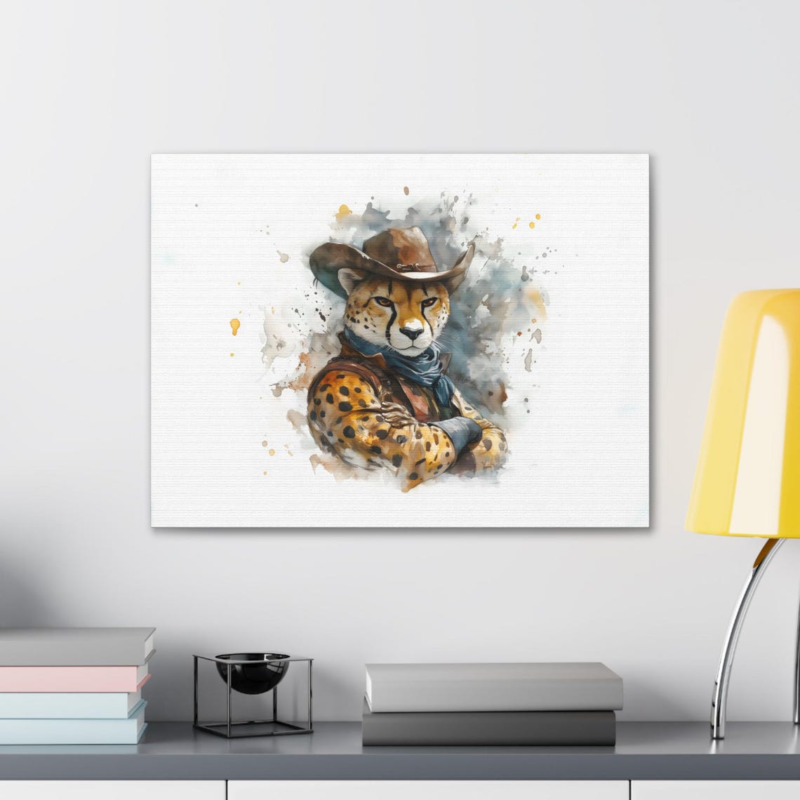 Cheetah Cowboy Arms Crossed Watercolor Splash Wild Cat Western Poster - Image 2