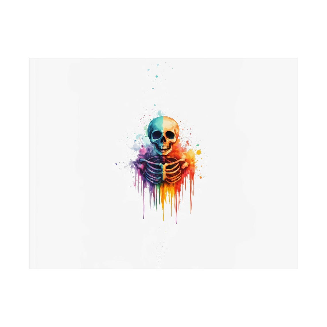 Two Tone Teal Gold Skeleton Bust Rainbow Drip Halloween Poster - Image 3