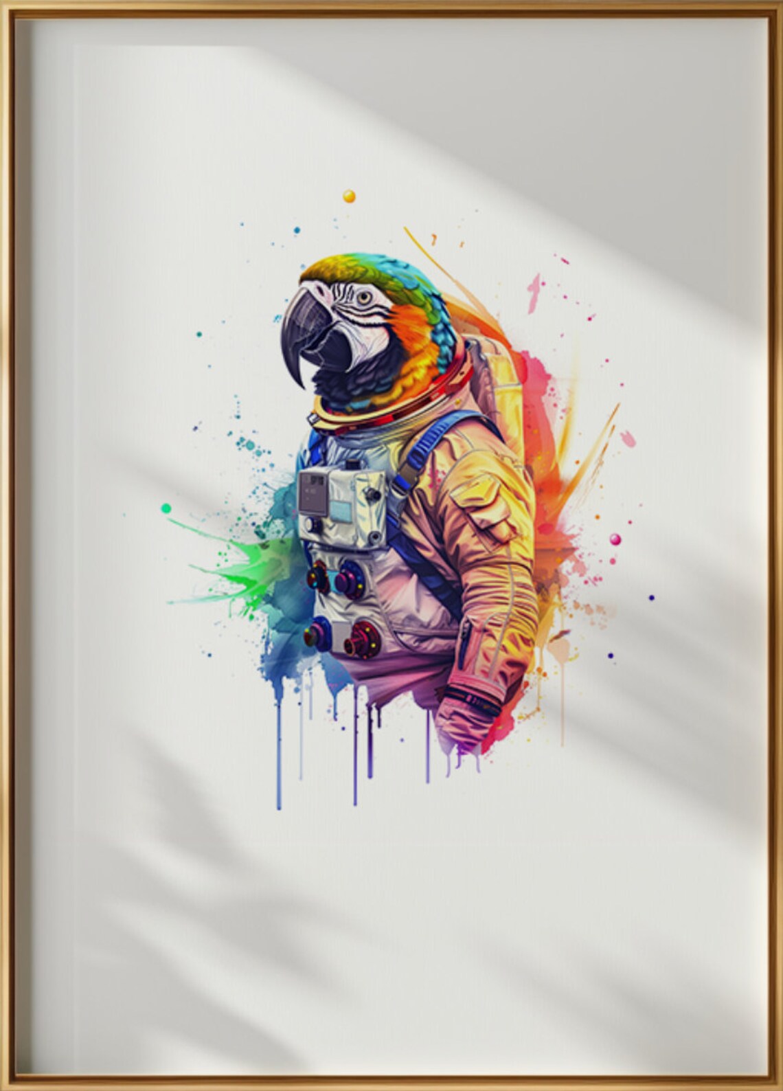 Parrot Astronaut Watercolor Macaw Space Suit Animal Art Poster - Image 3
