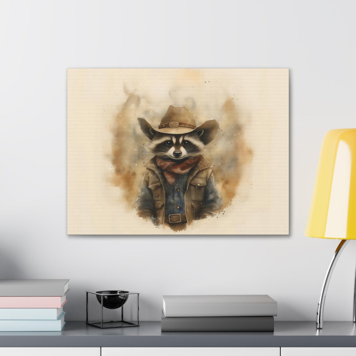 Cute Raccoon Cowboy Hat Watercolor Painting Rustic Western Nursery Poster - Image 2