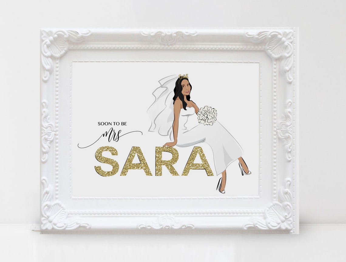Soon to Be Mrs Personalized Bridal Shower Sign Illustration Wall Art