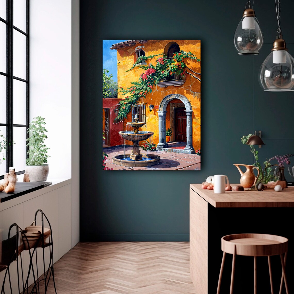 Mexican Courtyard Garden Art Print, Traditional Decor - Image 2
