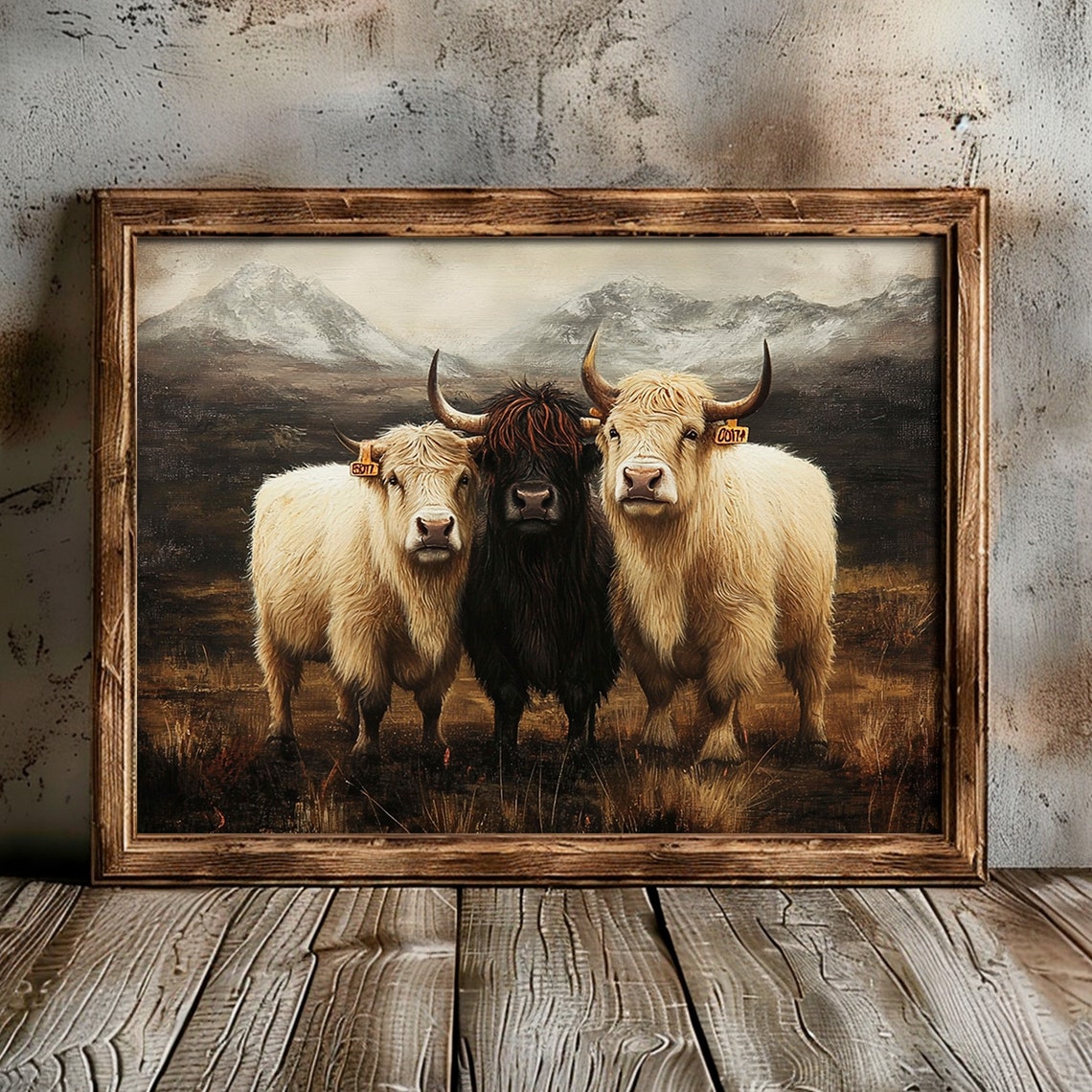 Highland Cows Mountain Moorland Rustic Cattle Painting Poster - Image 6