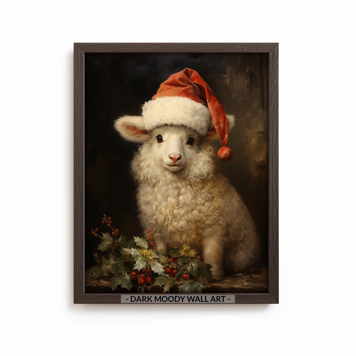Antique Christmas Sheep Painting Print, Victorian Vintage