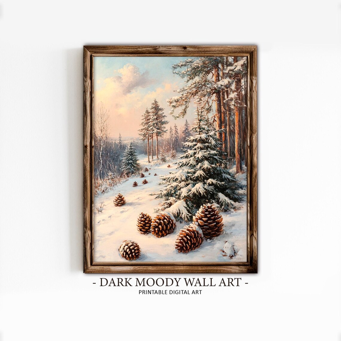 Winter Forest Snow Landscape Pinecones Pastel Morning Poster