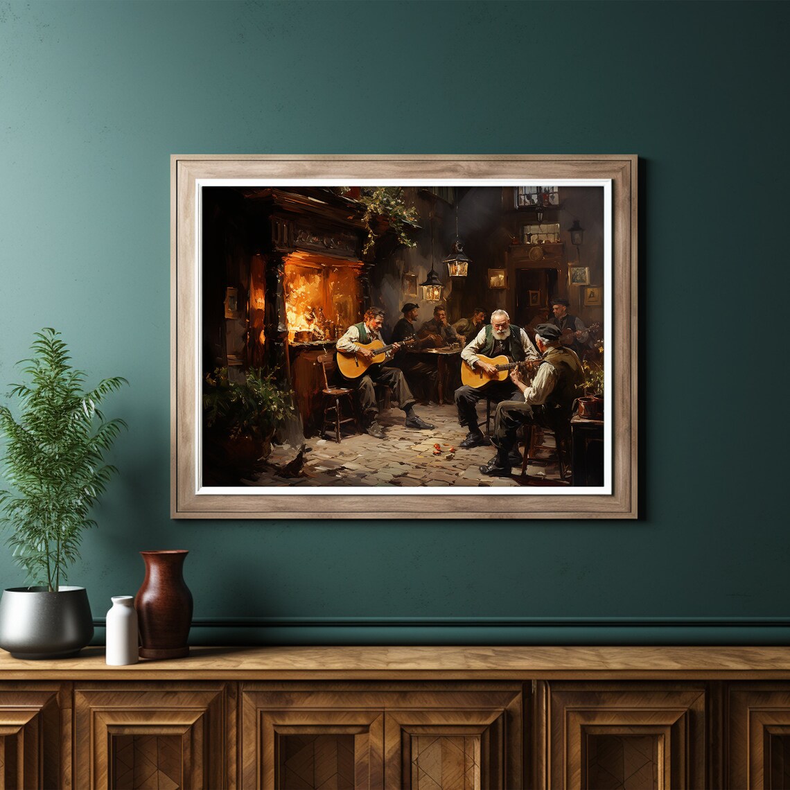 Moody Irish Pub With People Oil Painting Print - Image 6