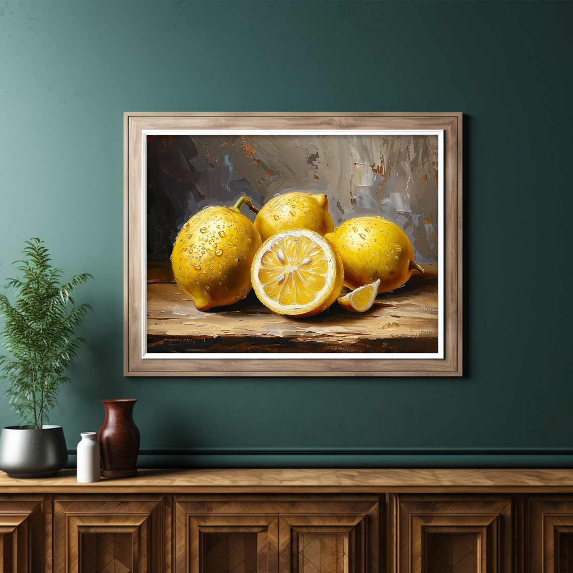 Lemon Painting Dark Moody Art Kitchen Fruit Still Life Print Wall Art - Image 6