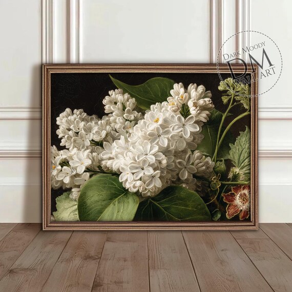 White Lilac Flower Vintage Botanical Art Print