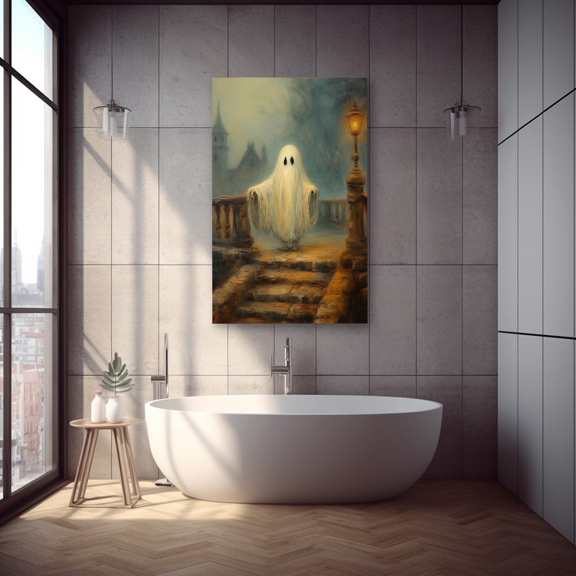 Lonely Ghost Bridge Lamppost Misty Night Moody Gothic Wall Art - Image 6