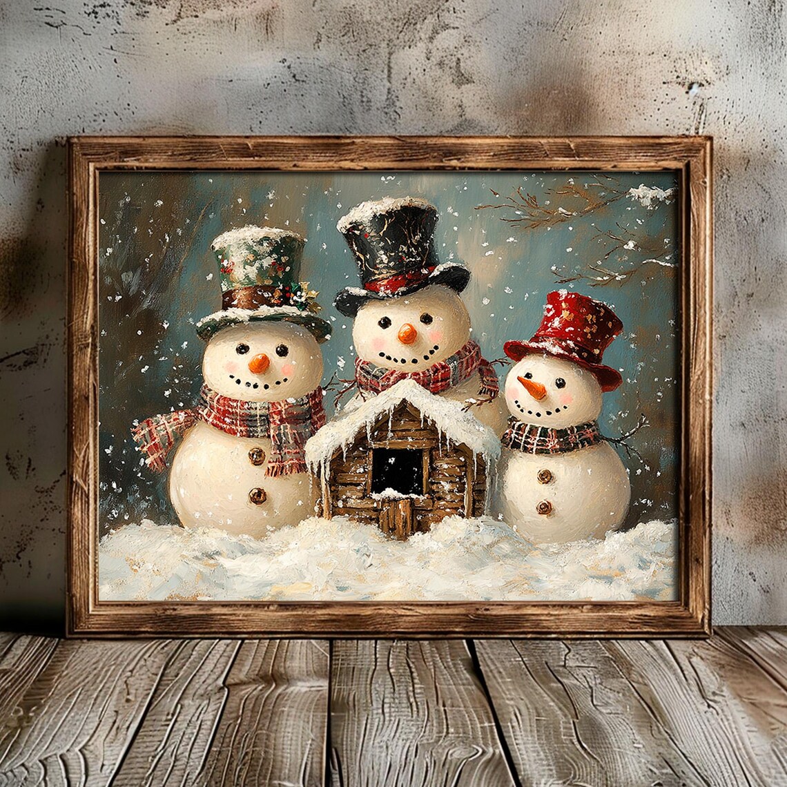 Rustic Snowman Family Christmas Wall Art Print - Image 2