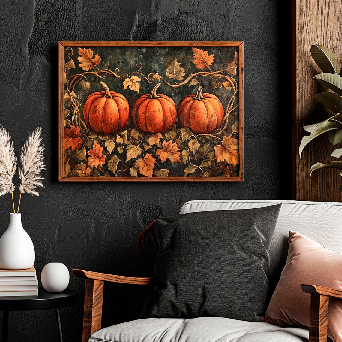 Vintage Pumpkin Painting, Rustic Halloween Decor - Image 4