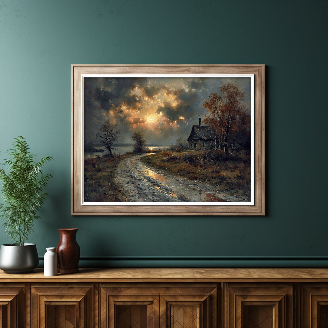 Moody Vintage Church, Dark Forest Road Landscape - Image 6