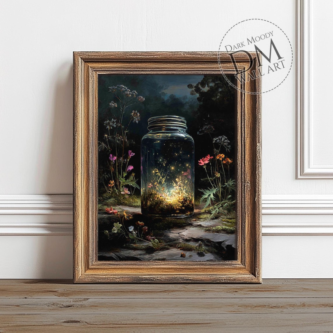 Fireflies In Jar, Moody Night Garden Art Print