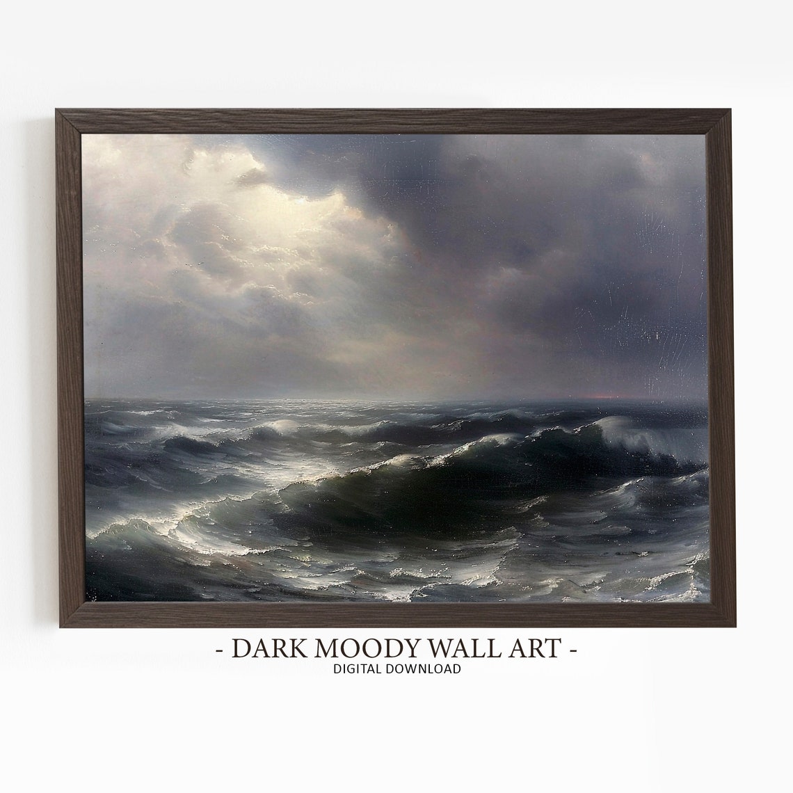 Stormy Sea Dark Waves Dramatic Cloudy Sky Nautical Seascape Wall Art