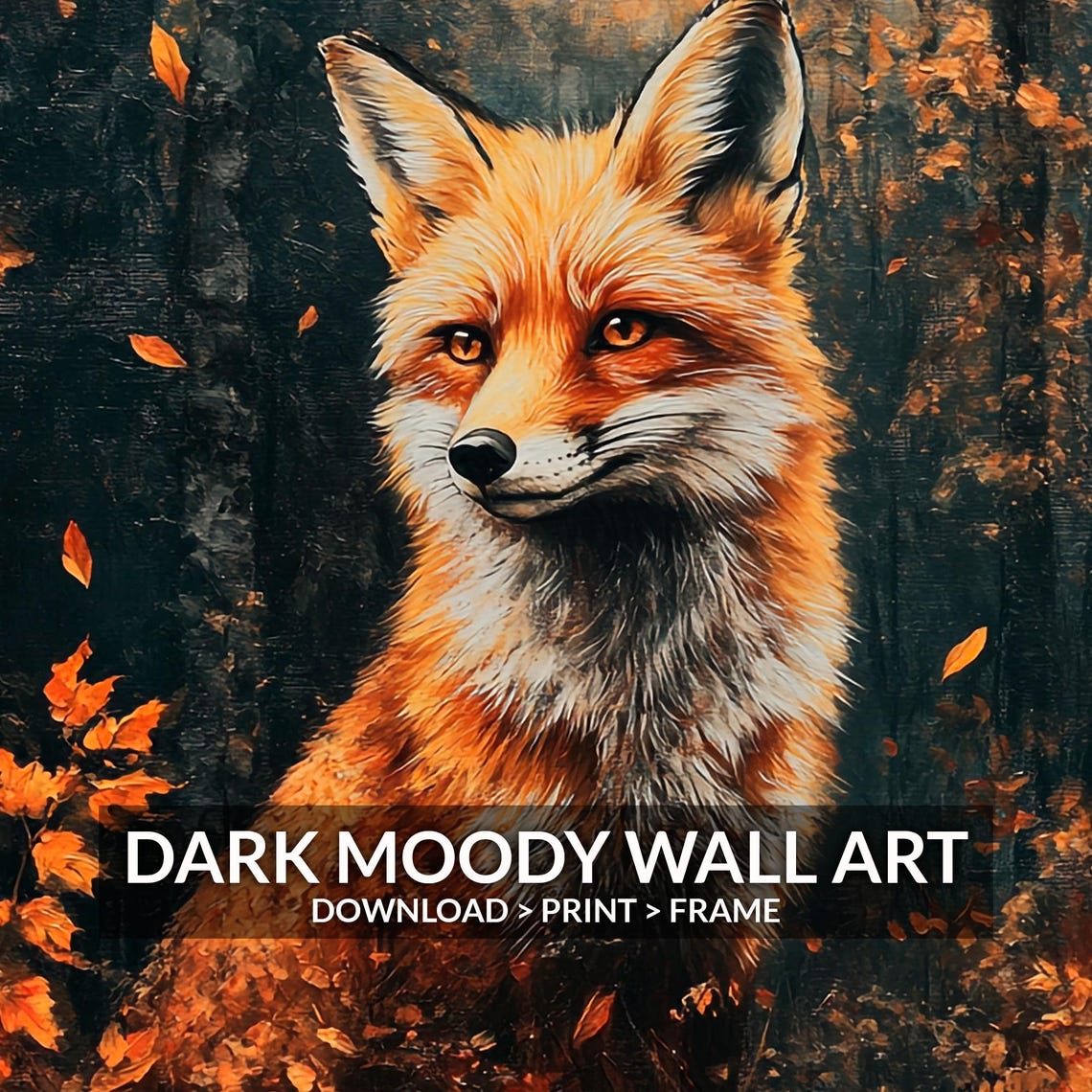 Red Fox Portrait In Dark Autumn Forest Moody Wildlife Wall Art - Image 6