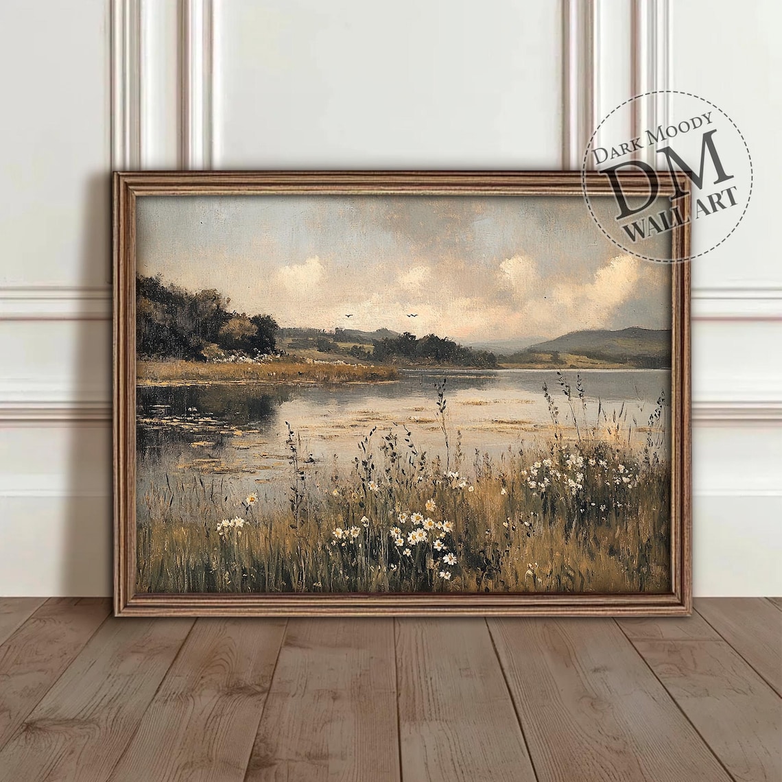 Irish Countryside Lake Rustic Floral Landscape Print