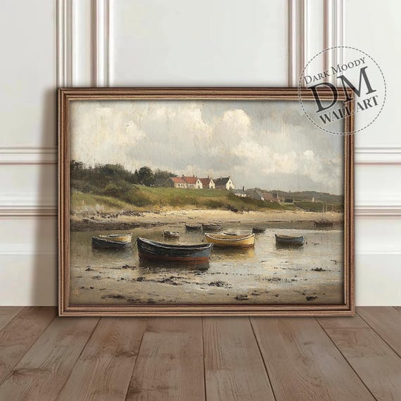 Scottish Fishing Village Wall Art Rustic Coastal Boats Seaside Print