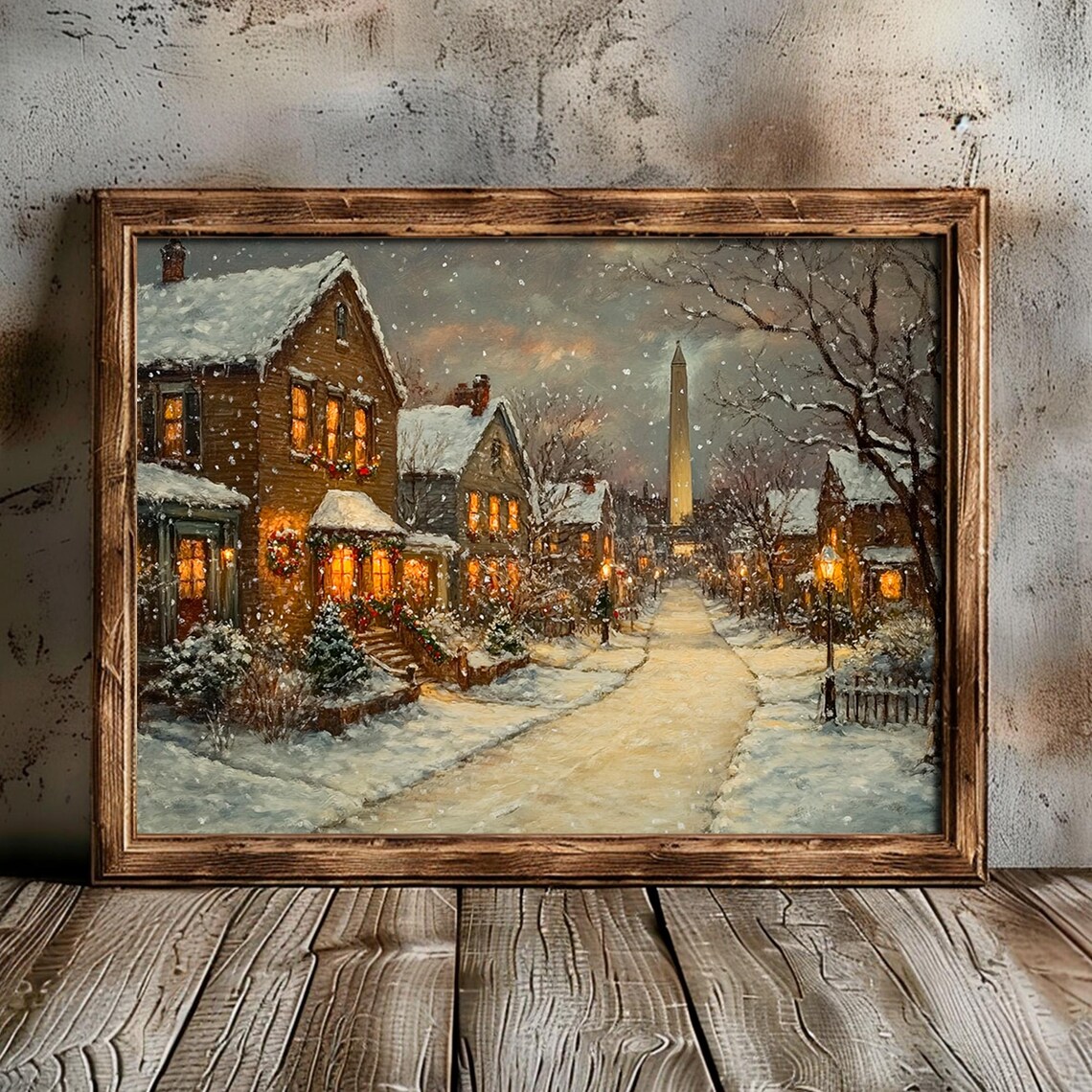 Victorian Snowy Village Street Glowing Windows Dusk Lane Poster - Image 2