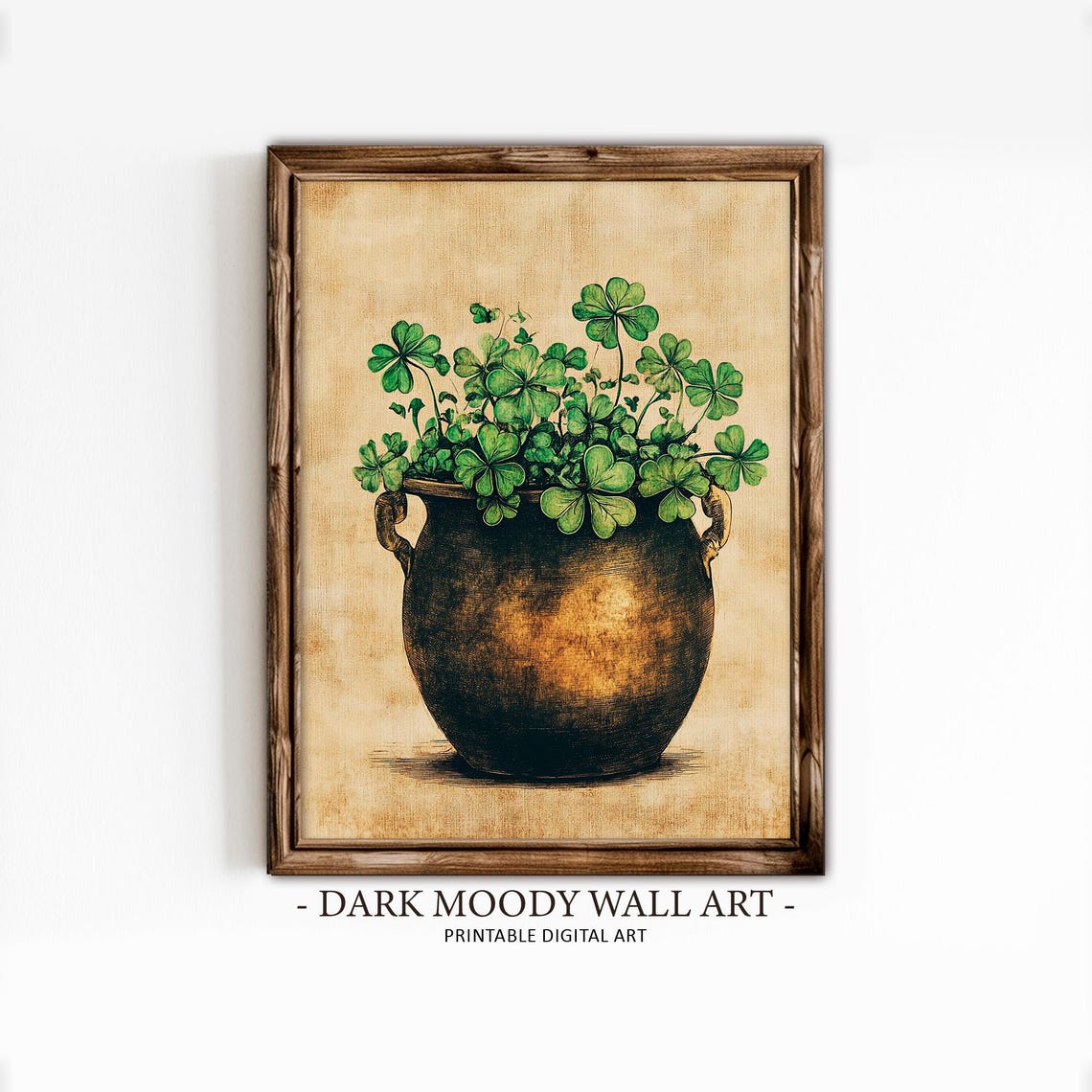 Shamrocks In Dark Urn Pot Vintage Irish Good Luck Clover Wall Art