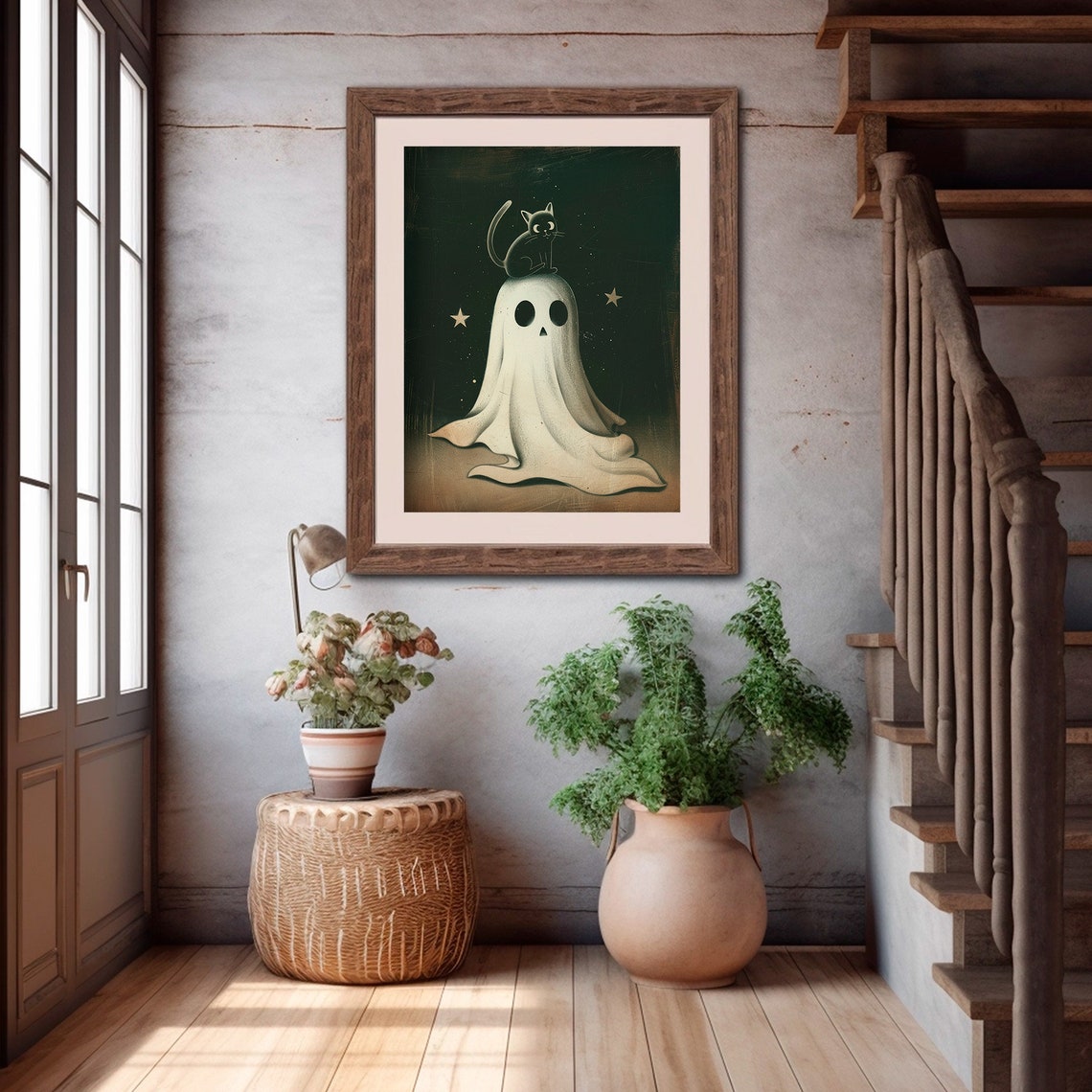 Cute Ghost Painting Cat Halloween Wall Art Dark Academia Decor Gothic Cottagecore Print Halloween Ghost - Image 4