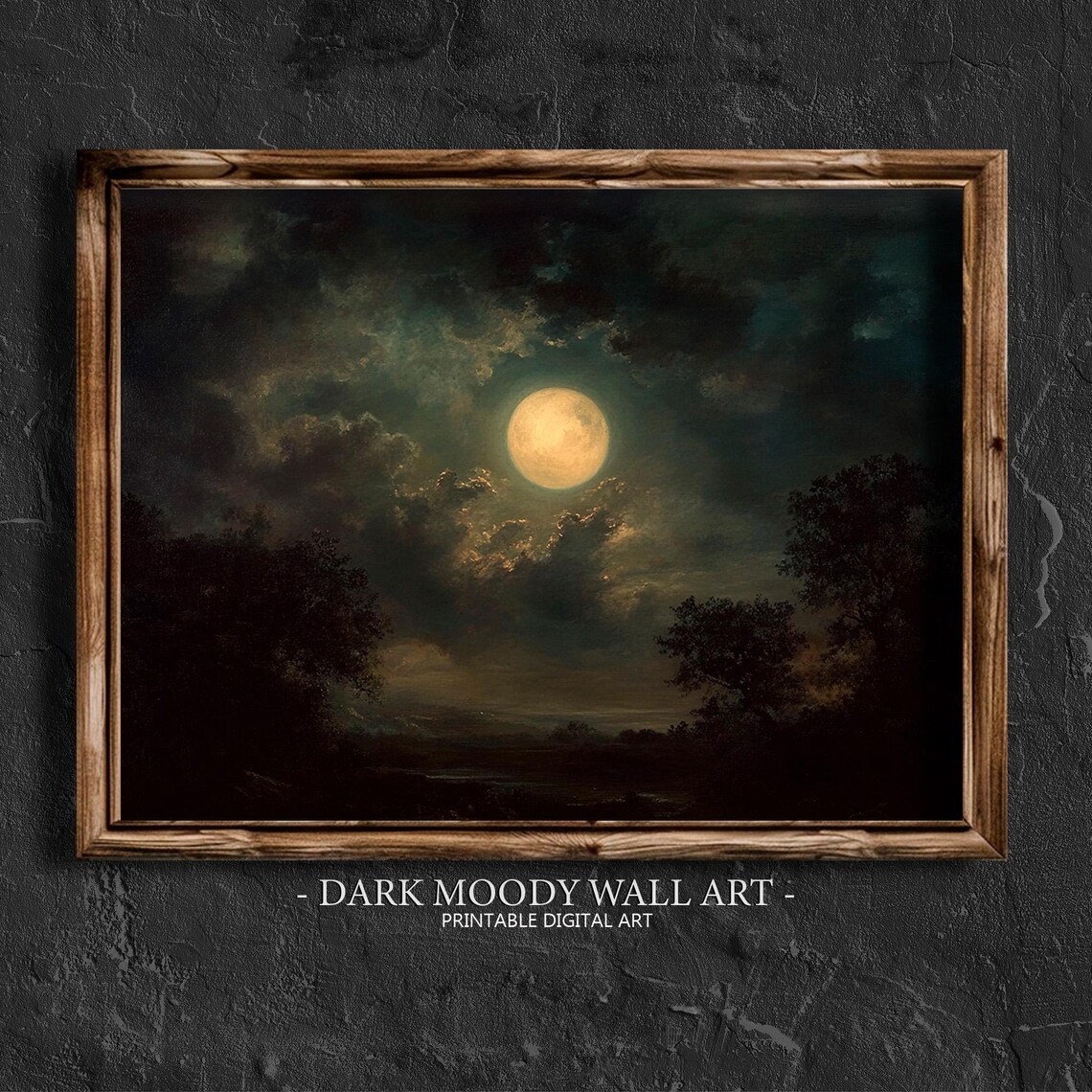 Vintage Full Moon Night Sky Art Print, Dark Academia