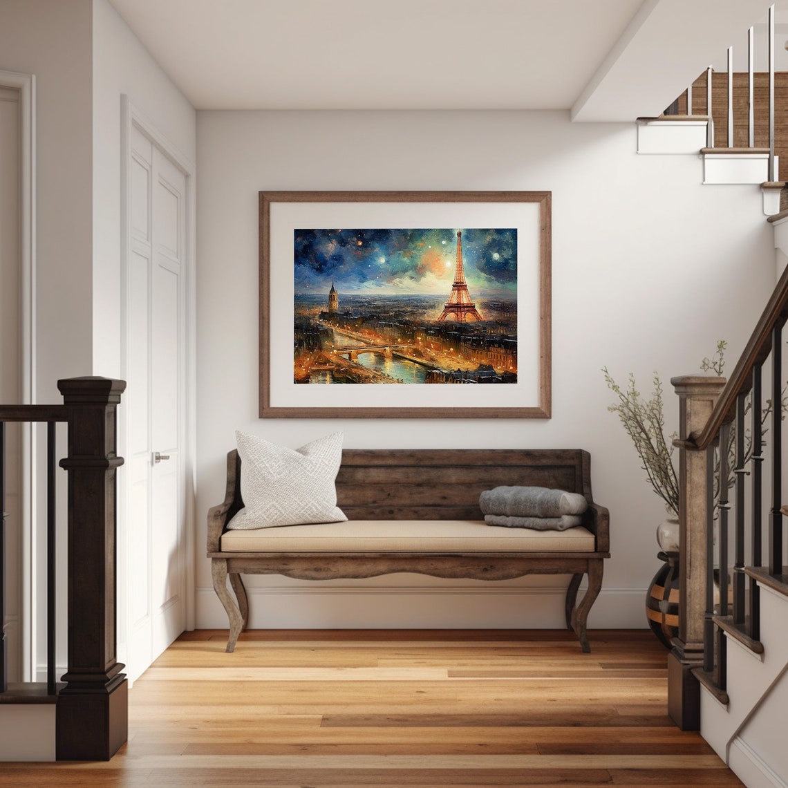 Paris Night Eiffel Tower Cityscape Starry Sky Painting Poster - Image 5