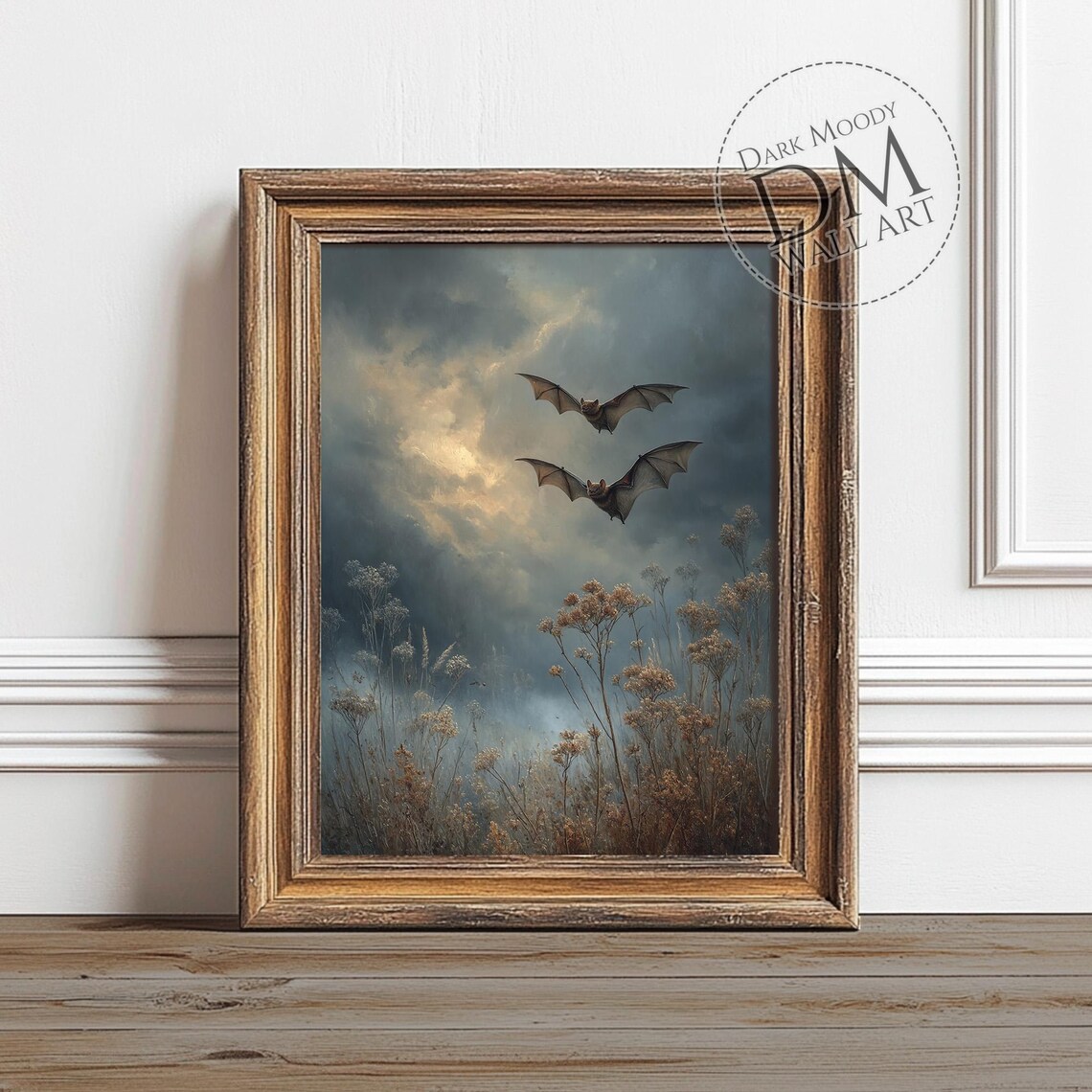 Flying Bats Gothic Halloween Night Sky Art Print