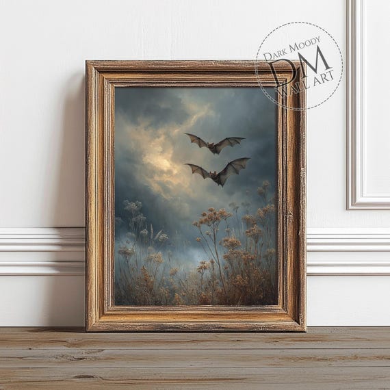 Flying Bats Gothic Halloween Night Sky Art Print