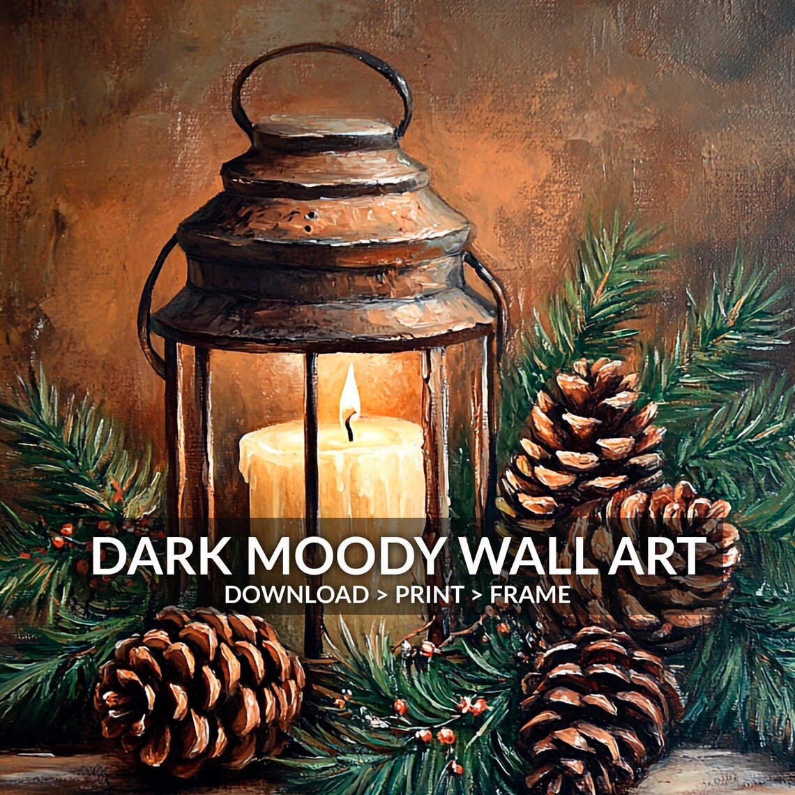 Antique Christmas Holiday Wall Art, Candle Pinecone - Image 2