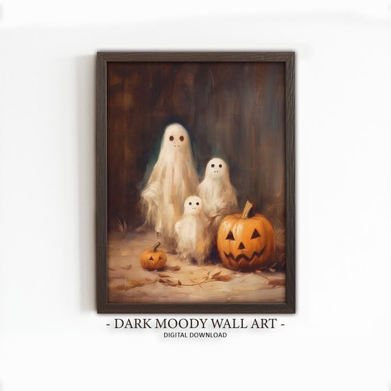 Cute Ghost Painting Moody Haunted Halloween Art Gothic Ghost Family Print Decor