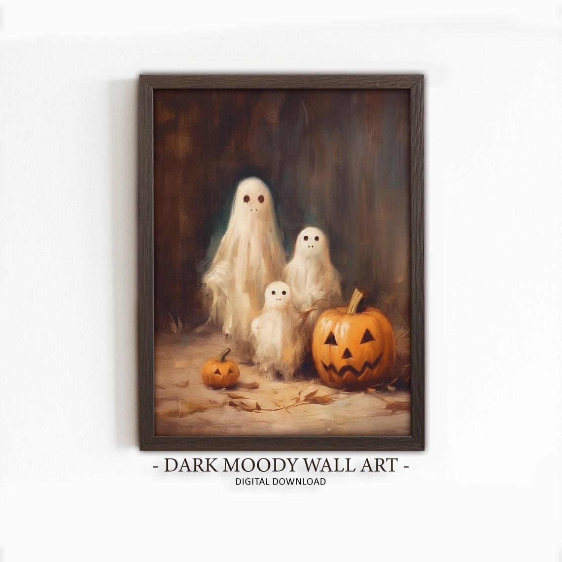 Three Cute Ghosts Pumpkins Halloween Night Moody Gothic Poster